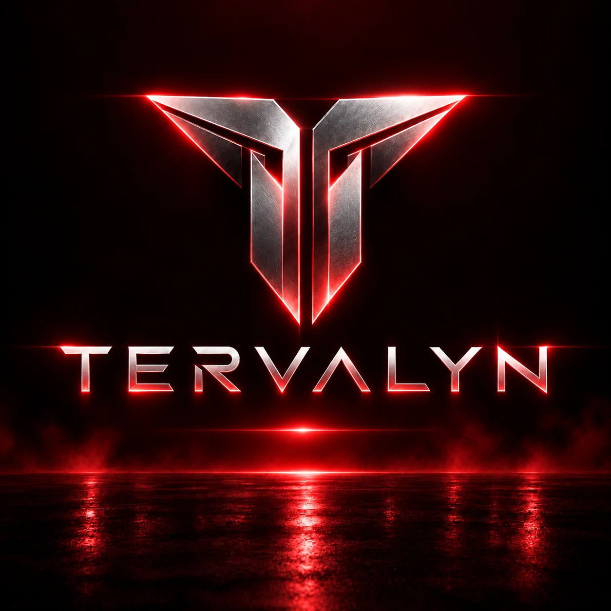 Tervalyn chrome and crimson emblem and wordmark